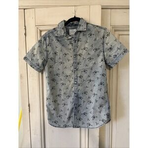 Ricky Singh Denim Shirt Men's S Slim Fit Flower Pattern Button